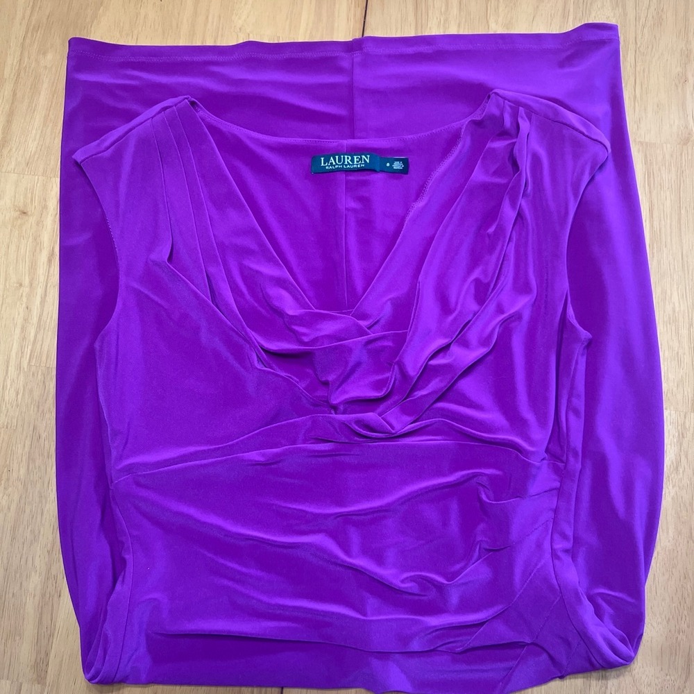 Lauren Ralph Lauren Purple Cowl Neck Ruched Sheath Dress Womens Cocktail Formal - Picture 8 of 8